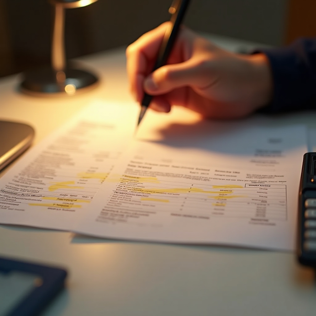 Close-up of invoices and contract documents being compared side by side