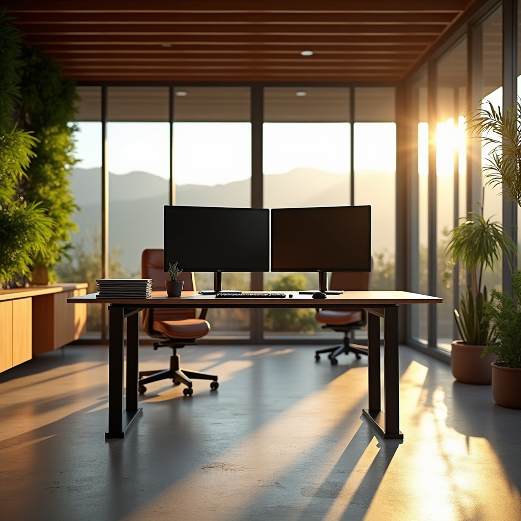 Modern office workspace in Mendoza with natural light and organized desk